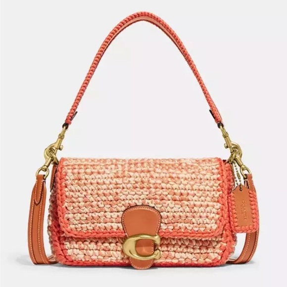 Coach Soft Tabby Shoulder Bag With Crochet in Faded Orange Multi New - Picture 1 of 15
